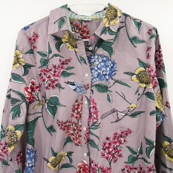 Boden Purple Long Sleeve Collared Shirt Floral Sunflower Bird Pattern Button Up - Picture 2 of 8